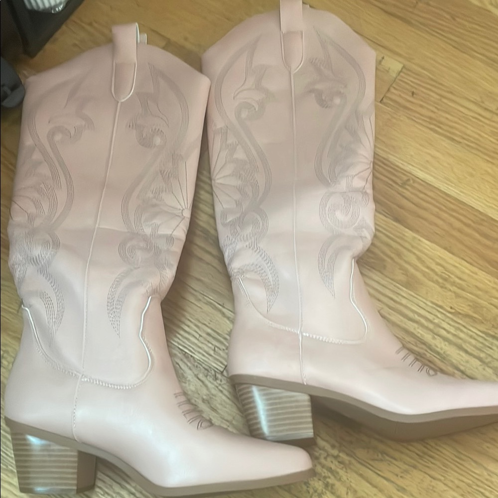 SHEIN Pink Heeled Boots with Classic Design